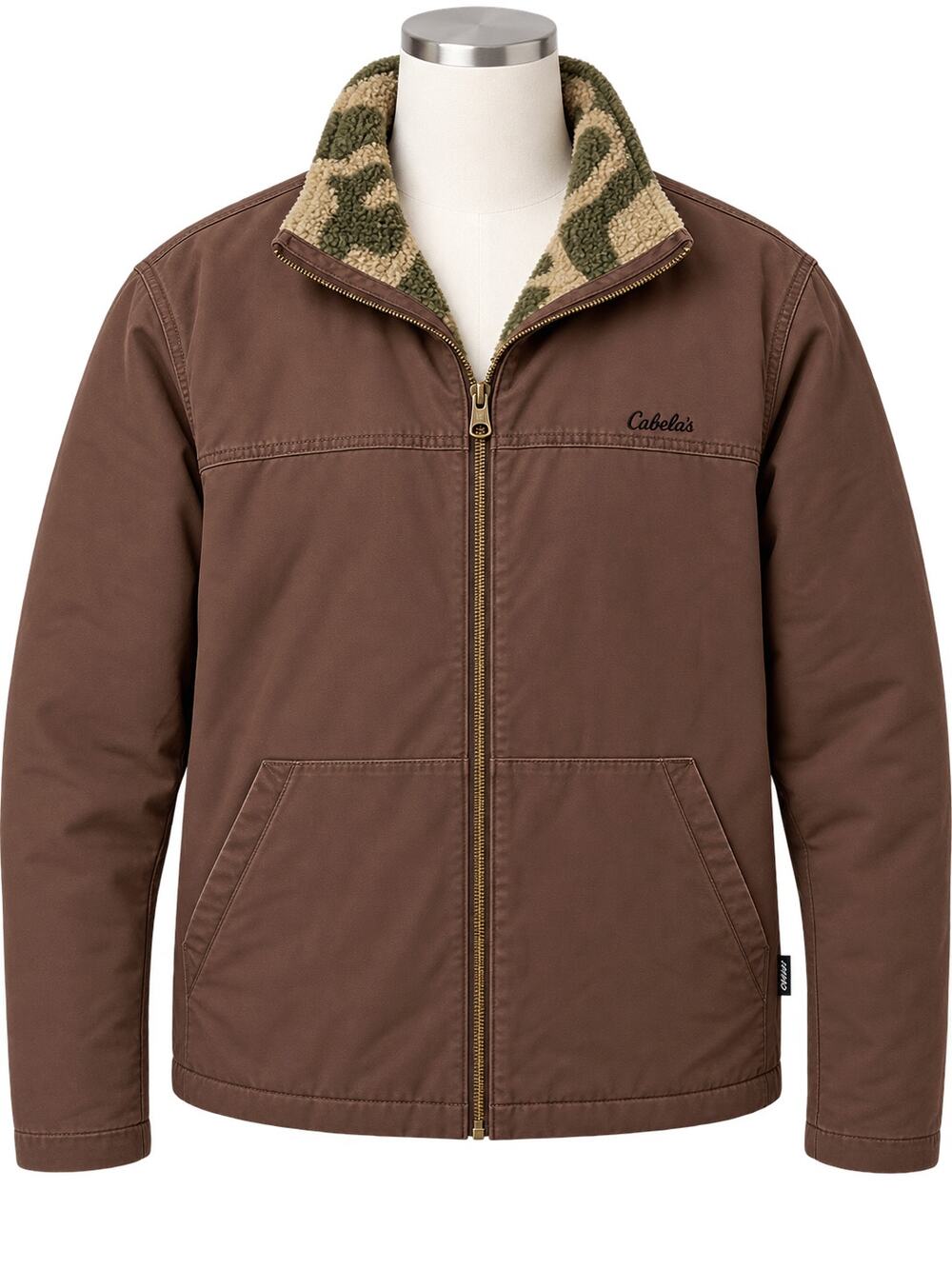 Cabela's Men's M Brown Canvas Sherpa Camo Lined Workwear Jacket